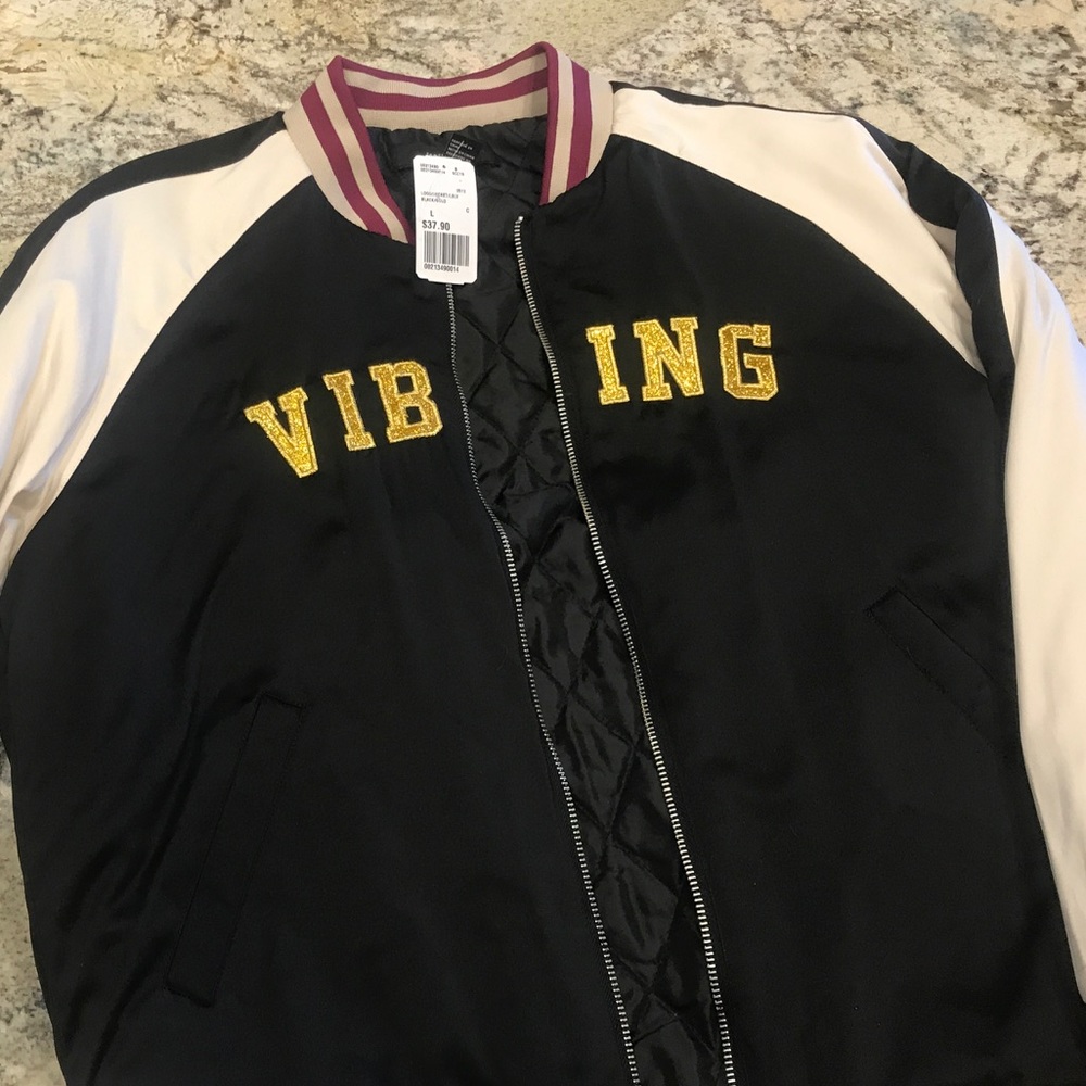 NWT varsity style "vibing" jacket